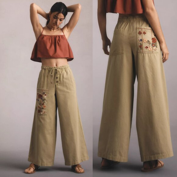 Anthropologie Pants - By Anthropologie Pilcro Embroidered Pull-On Pants size SP PS  green color